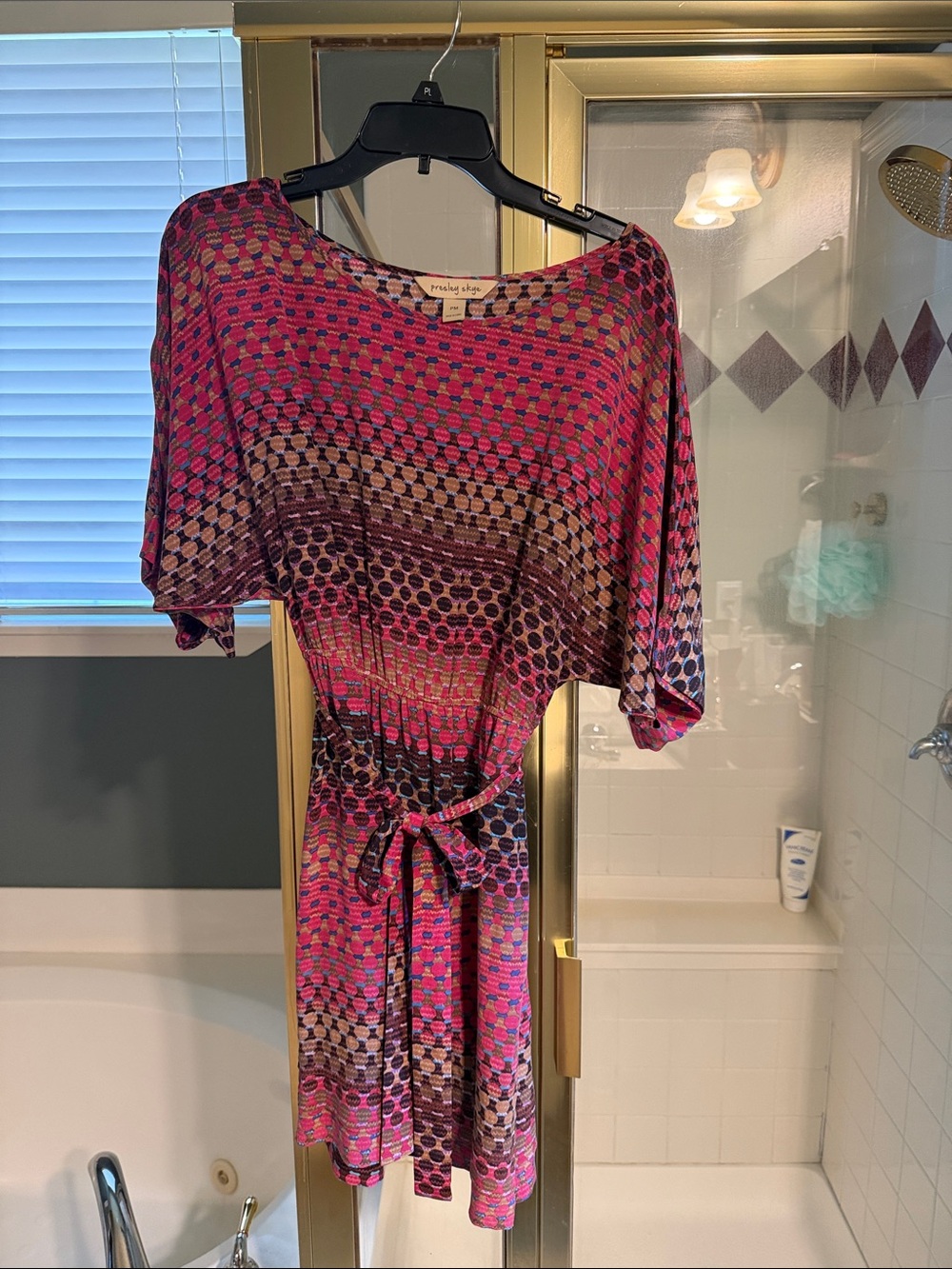 Presley Skye Pink and Brown Printed Belted Shift Dress